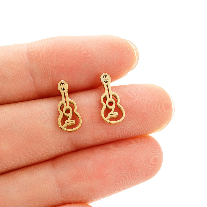 Clous d'oreilles en acier inoxydable plaqué or 1 carats, 18 paire, Style Simple, polissage pour violoncelle, ajouré