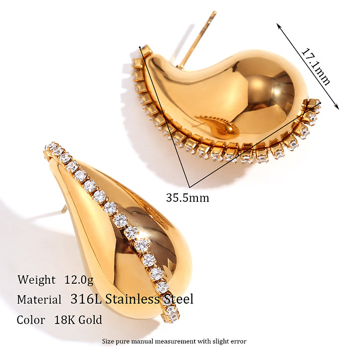 1 paire de clous d'oreilles plaqués or 18 carats, Style Simple, incrustation de couleur unie, strass en acier inoxydable