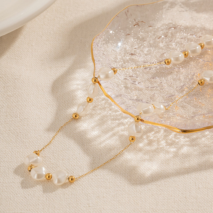 IG Style Elegante runde Halskette aus Edelstahl mit Perlenbeschichtung und 18-Karat-Vergoldung