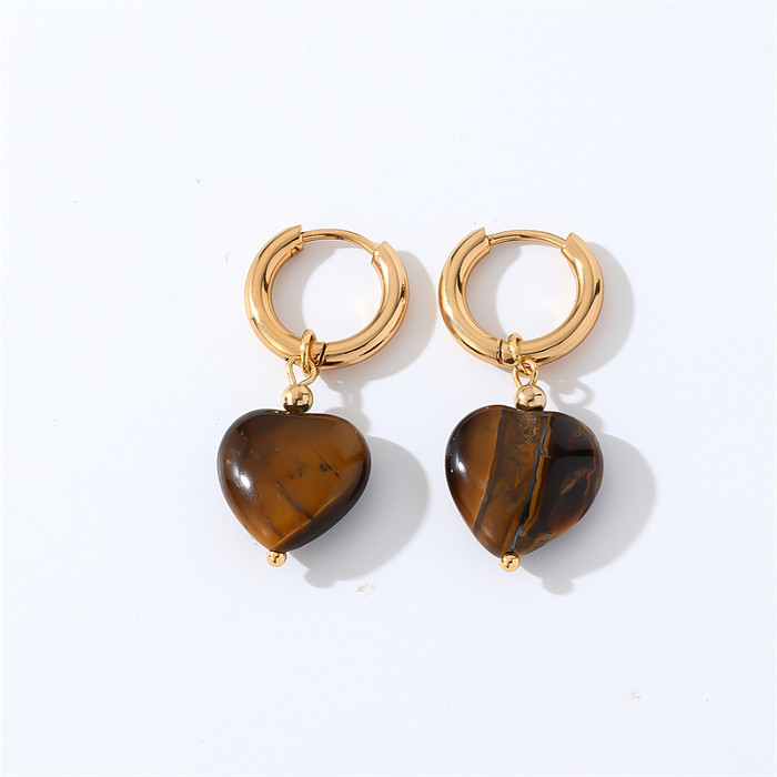 1 Pair Casual Sweet Simple Style Heart Shape Plating Inlay Stainless Steel  Zircon Drop Earrings