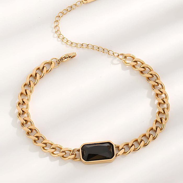 Casual Elegant Rectangle Titanium Steel Plating Inlay Rhinestones Gold Plated Bracelets