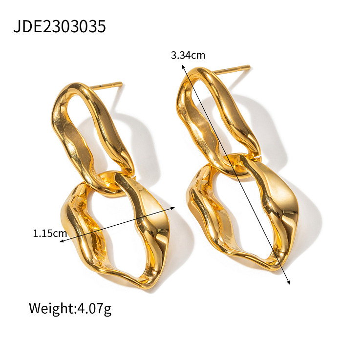 1 paire de boucles d'oreilles pendantes en acier inoxydable plaqué or 18 carats, Style IG, placage irrégulier
