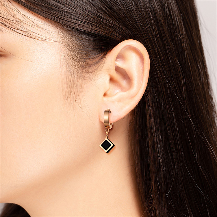 1 paire de boucles d'oreilles pendantes en acier inoxydable, Style Simple et décontracté, Triangle, losange plaqué, acier inoxydable, Zircon, plaqué or Rose
