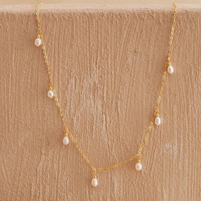 Vintage Style Sweet Commute Water Droplets Artificial Pearl Stainless Steel Plating 18K Gold Plated Pendant Necklace