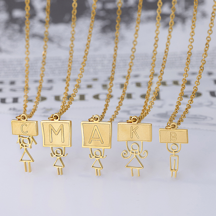 IG Style Cute Vintage Style Cartoon Character Letter Stainless Steel  Plating 18K Gold Plated Pendant Necklace