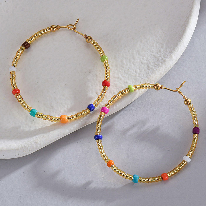 1 Pair Simple Style Round Beaded Plating Stainless Steel  14K Gold Plated Earrings