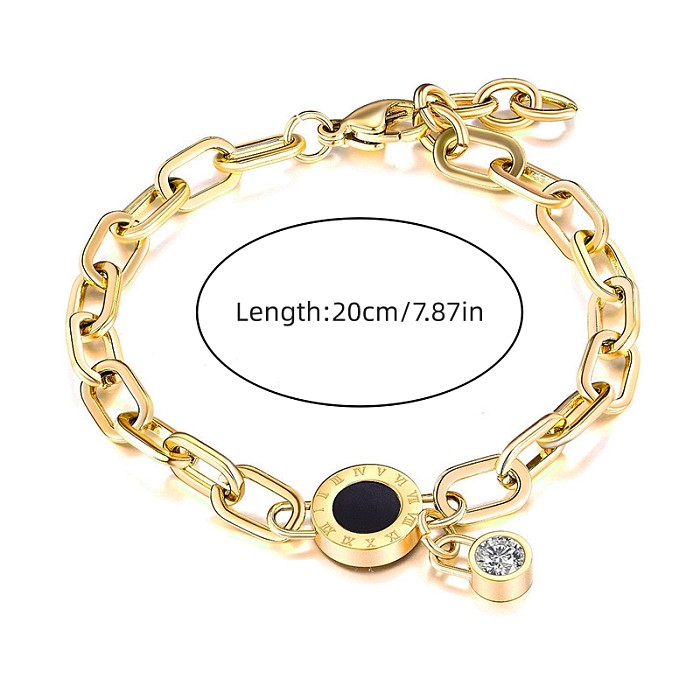 Wholesale Casual Simple Style Devil's Eye Heart Shape Roman Numeral Titanium Steel Plating Inlay 18K Gold Plated Shell Zircon Bracelets