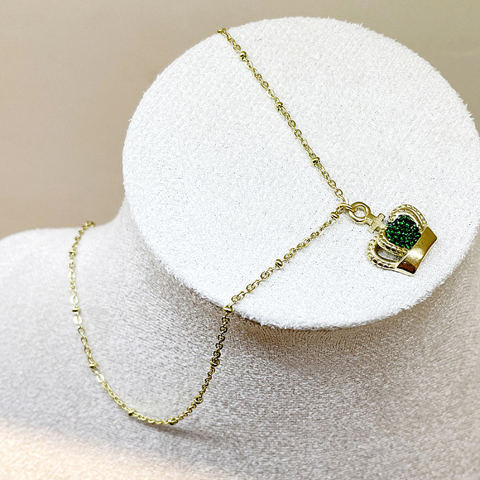 Elegante, niedliche, süße Kronen-Anhänger-Halskette mit Edelstahl-Beschichtung und Inlay-Zirkon-Vergoldung