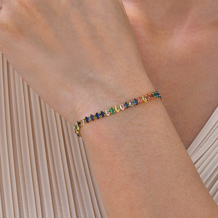 IG Style Romantic Artistic Colorful Stainless Steel 18K Gold Plated Zircon Bracelets In Bulk