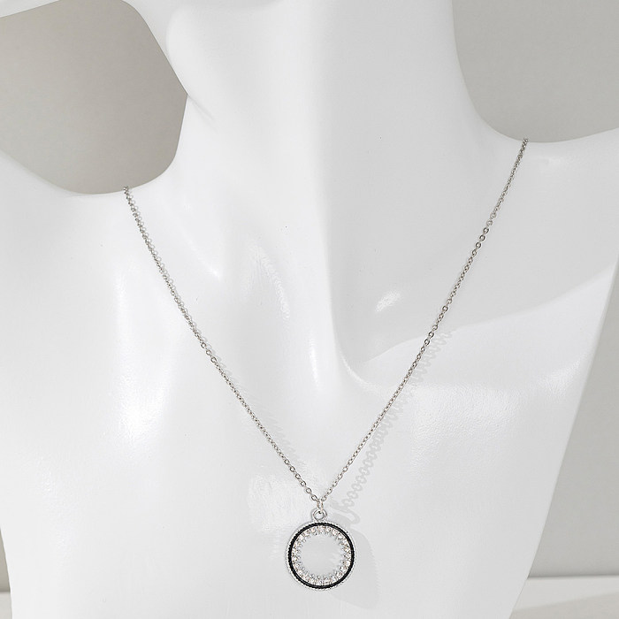 Simple Style Circle Stainless Steel  Silver Plated Glass Pendant Necklace In Bulk