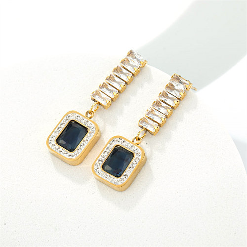 1 Piece Casual Simple Style Classic Style Rectangle Plating Inlay Stainless Steel  Stainless Steel Zircon Gold Plated Drop Earrings
