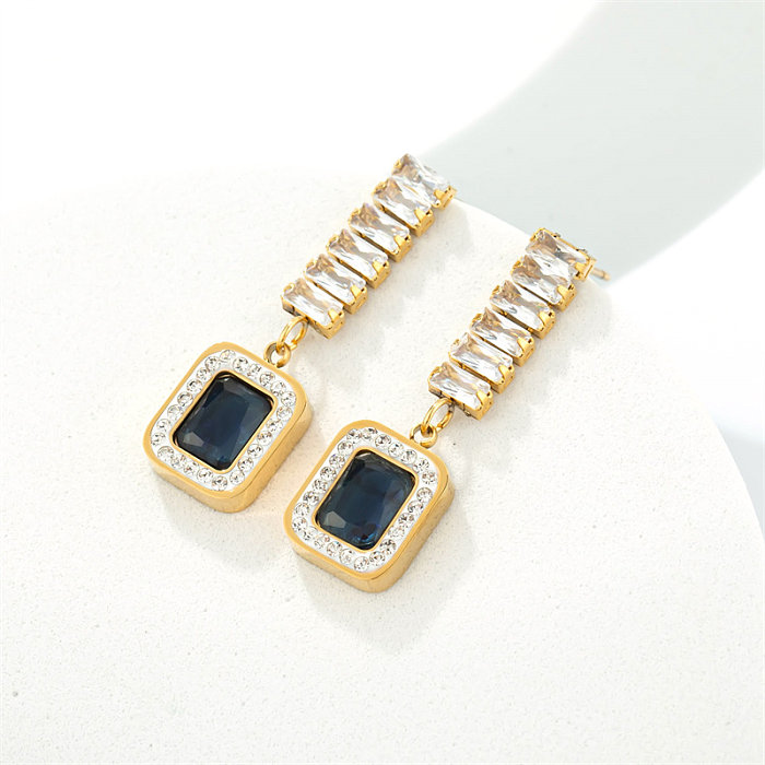 1 Piece Casual Simple Style Classic Style Rectangle Plating Inlay Stainless Steel  Stainless Steel Zircon Gold Plated Drop Earrings