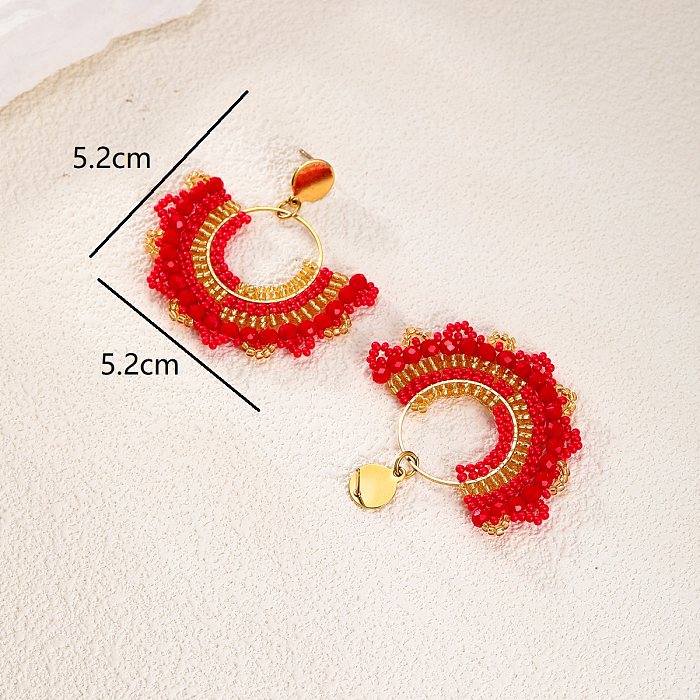 1 Pair Vacation Bohemian Sector Plating Braid Stainless Steel  Plastic 18K Gold Plated Drop Earrings