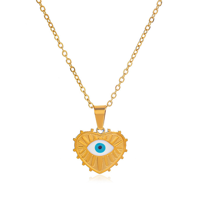 Casual Devil'S Eye Heart Shape Stainless Steel  Enamel Plating 18K Gold Plated Necklace