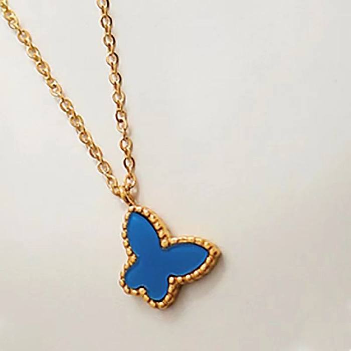 Collier pendentif plaqué or 18 carats en acier inoxydable papillon de style simple