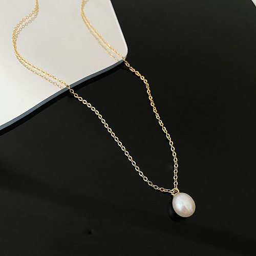 Elegant Water Droplets Stainless Steel Plating Pearl Necklace