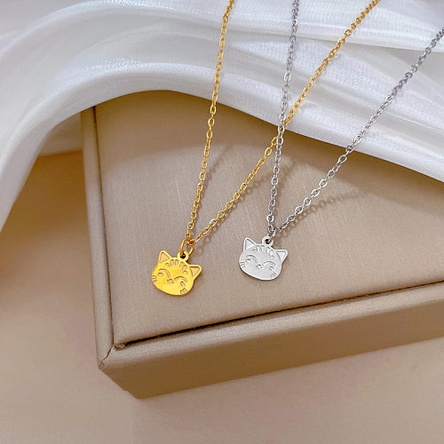 Collier pendentif en acier inoxydable Chat Commute