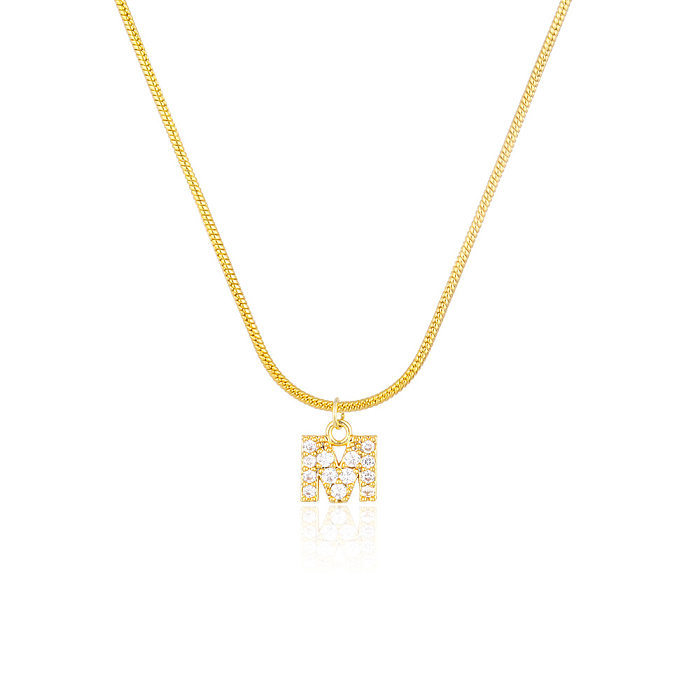 Collier avec pendentif en Zircon plaqué or 14 carats, lettre de Style classique, en acier inoxydable, en vrac