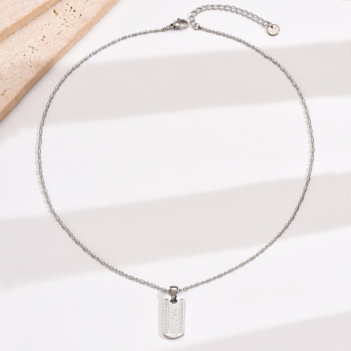 Casual Simple Style Rectangle Stainless Steel  Polishing Inlay Zircon Pendant Necklace