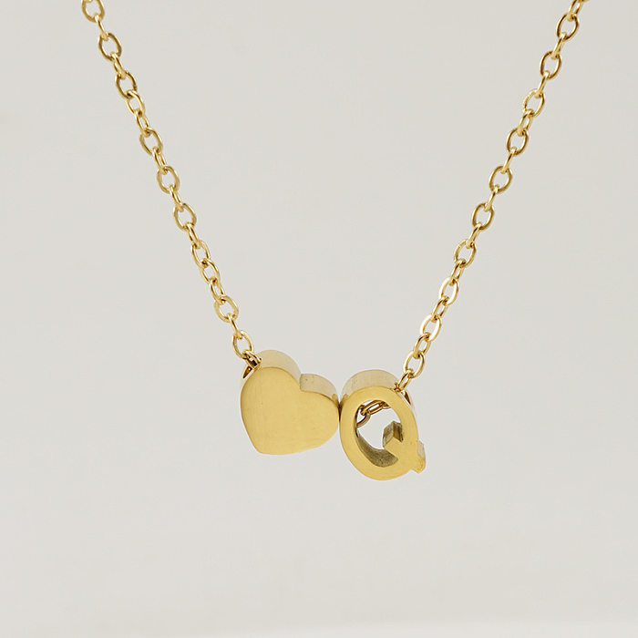 Modische Halskette mit Anhänger aus Edelstahl mit Buchstaben-Herzform, vergoldete Halsketten aus Edelstahl