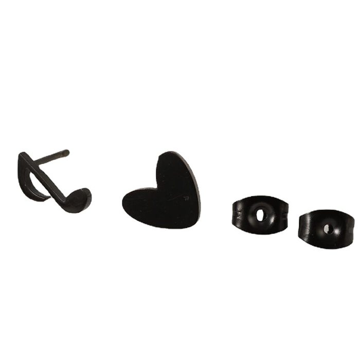 1 Pair Modern Style Simple Style Heart Shape Notes Asymmetrical Plating Stainless Steel  Ear Studs