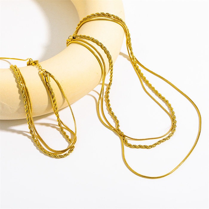 Hip-hop estilo vintage geométrico cor sólida chapeamento de aço inoxidável colares banhados a ouro 18K em camadas
