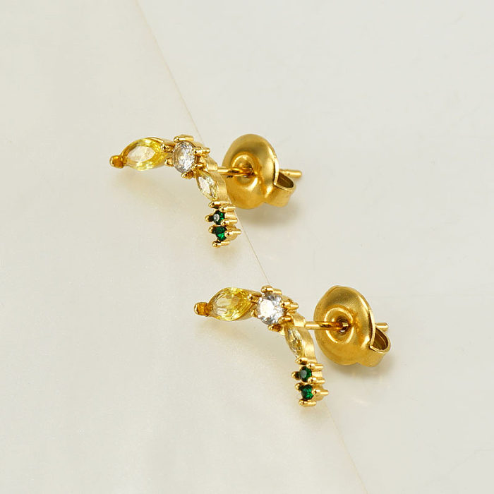 1 Paar elegante süße Damen-Kranz-Beschichtungs-Inlay-Ohrstecker aus Edelstahl mit Zirkon und 18 Karat vergoldet