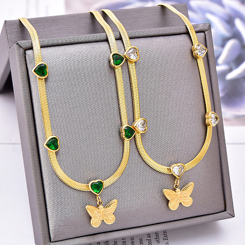 Fashion Butterfly Stainless Steel Plating Shell Zircon Pendant Necklace