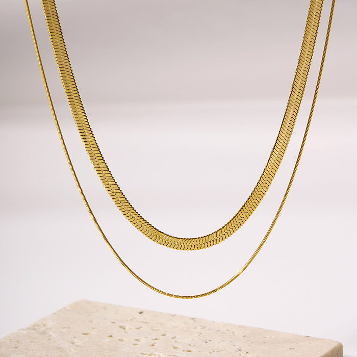 IG Style Simple Style Solid Color Stainless Steel  18K Gold Plated Double Layer Necklaces In Bulk