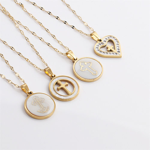 Wholesale Jewelry Heart-shaped Shell Cross Pendant Stainless Steel  Necklace jewelry