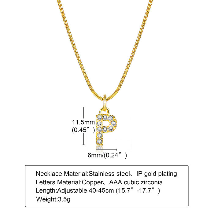 INS Style Simple Style lettre en acier inoxydable placage incrustation Zircon plaqué or 18K collier pendentif