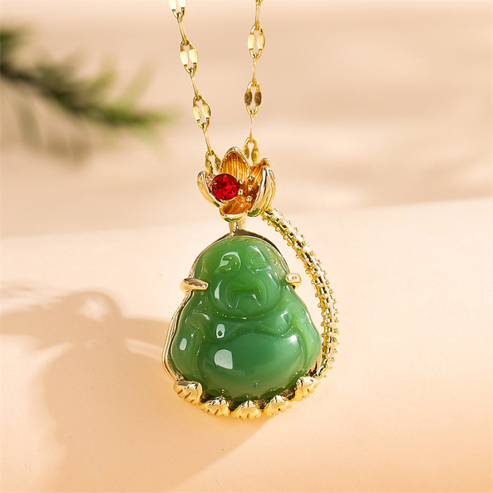 Classical Portrait Stainless Steel  Stainless Steel 18K Gold Plated Gold Plated Jade Zircon Pendant Necklace In Bulk