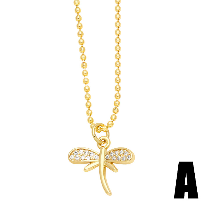 Artistic Devil'S Eye Leaves Dragonfly Stainless Steel  Copper Plating Inlay Zircon 18K Gold Plated Pendant Necklace