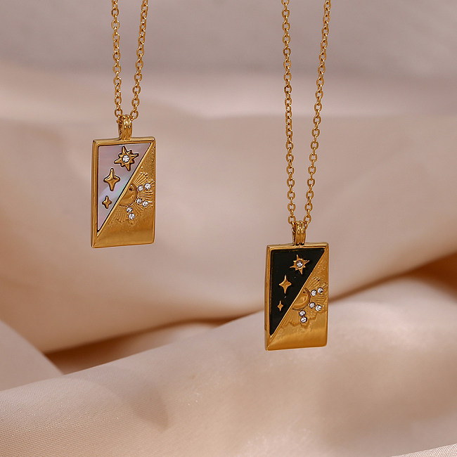 Collier avec pendentif en diamant artificiel, 1 pièce, étoile solaire, incrustation en acier inoxydable, à la mode
