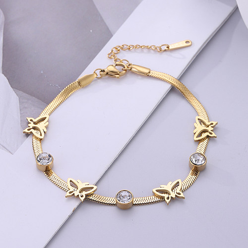 Modern Style Butterfly Stainless Steel Plating Inlay Rhinestones 18K Gold Plated Bracelets
