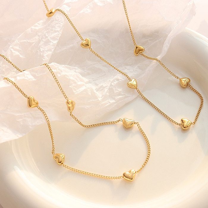 Modisches herzförmiges Halskette-Frauen-Armband-Edelstahl-vergoldetes Schmuckset