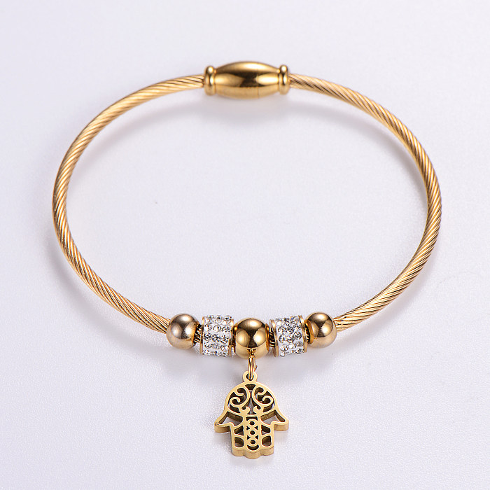 Simple Style Moon Hand Of Fatima Elephant Stainless Steel Plating Inlay Rhinestones 18K Gold Plated Bangle
