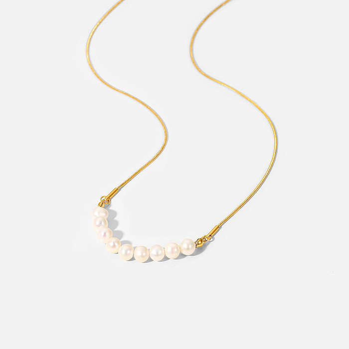Collar con colgante de perlas chapado en oro de acero inoxidable de 18 quilates, nuevo estilo