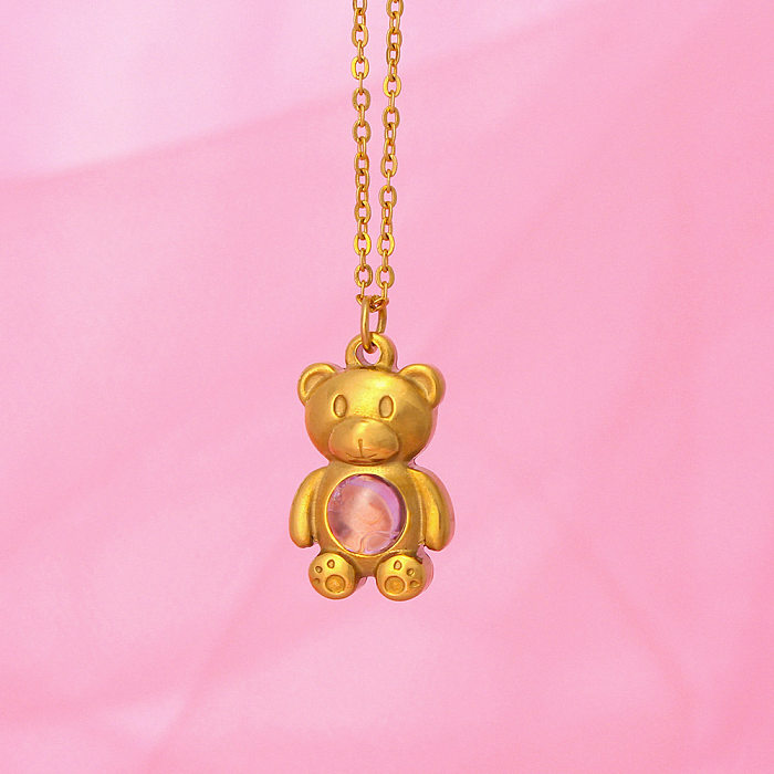 Collar con colgante chapado en oro de acero inoxidable con diseño de oso de estilo simple