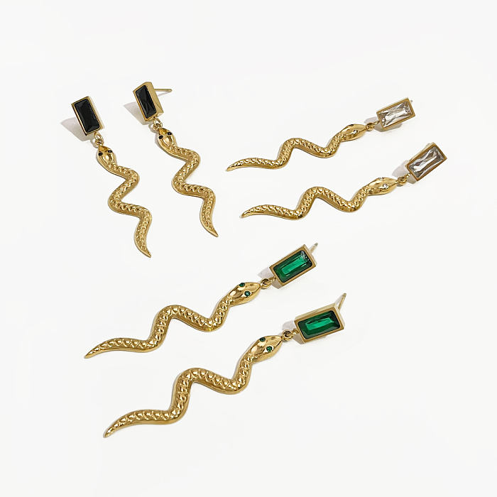 Modische Schlangen-Ohrringe mit Intarsien-Zirkon-Design, 1 Paar