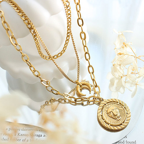 Fashion Moon Lion Stainless Steel Plating Pendant Necklace