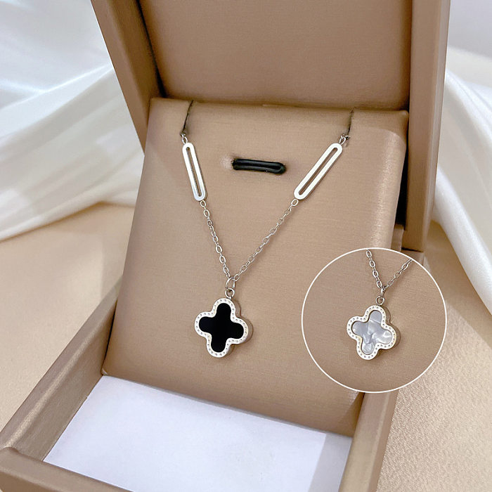 Collier de perles artificielles avec incrustation en acier inoxydable en forme de cœur carré lettre Hip-Hop 1 pièce