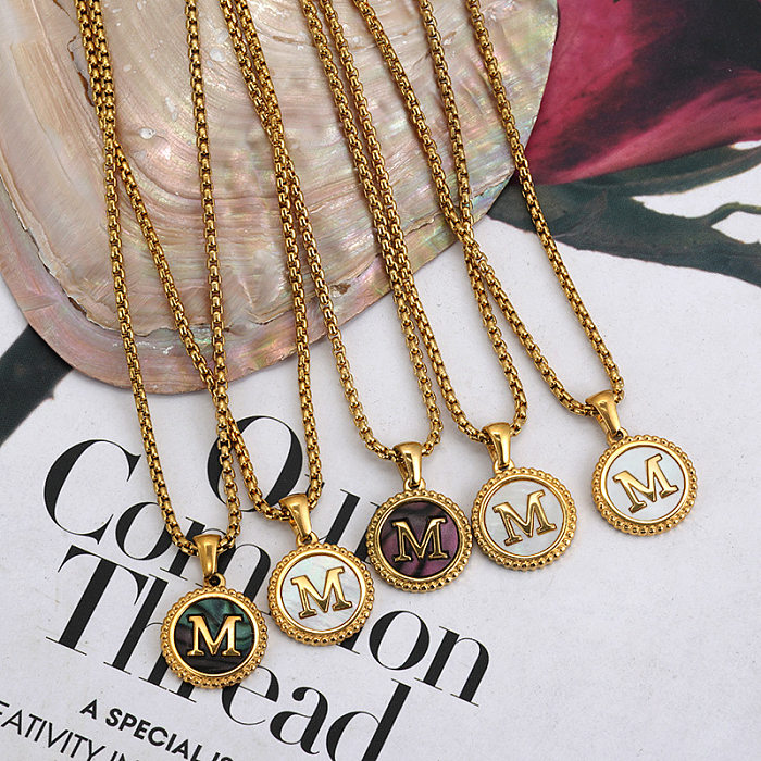Casual Modern Style Letter Stainless Steel  Plating Inlay Shell 18K Gold Plated Pendant Necklace