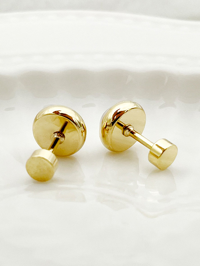 1 paire de clous d'oreilles ronds en acier inoxydable, Style Simple, polissage du métal, incrustation de perles plaquées or