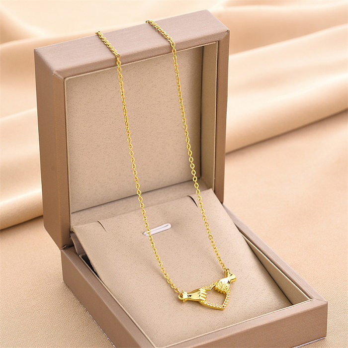 Fashion Hand Heart Shape Stainless Steel Plating Hollow Out Inlay Zircon Necklace 1 Piece