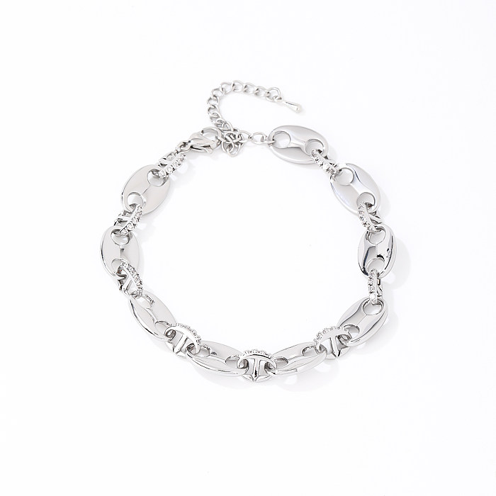Hip-Hop Solid Color Stainless Steel Plating Inlay Zircon Bracelets