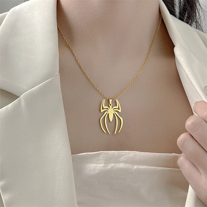 Collier pendentif en acier inoxydable plaqué araignée, streetwear décontracté