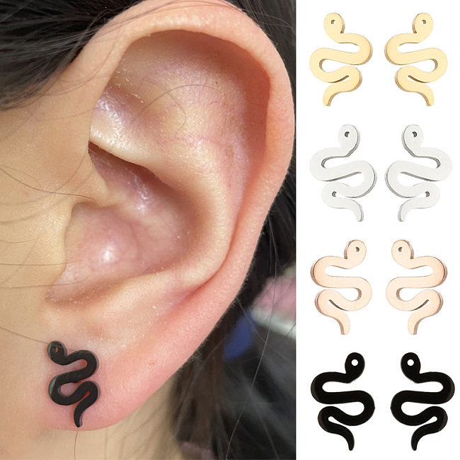 1 paire de clous d'oreilles plaqués serpent en acier inoxydable, Style Simple