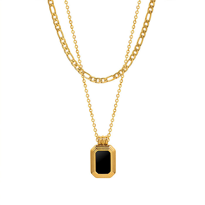 Marka francês nicho preto concha acrílico dupla camada gêmeo colar feminino clavícula corrente de aço inoxidável 18k ouro p1015