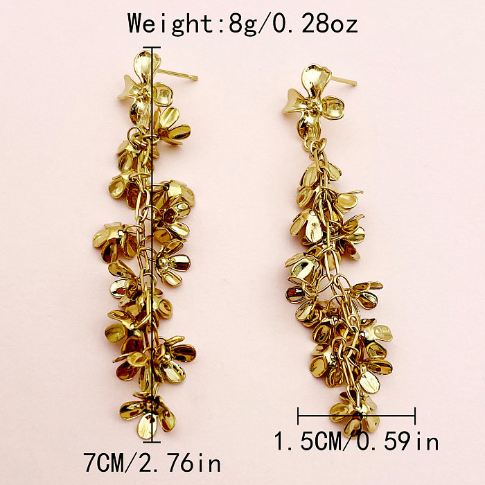 1 paire de boucles d'oreilles pendantes en acier inoxydable plaqué or, Style Vintage, plaqué fleur